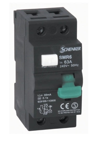 SCHENKER SMR6-263 2 POLE 63A MINI RAIL EARTH LEAKAGE